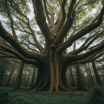Ancient tree branches stretch skyward, enveloped in mysterious enchantment.