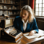 An antique typewriter arranged on a desk, a nod to classic writing practices.
