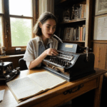 An antique typewriter serving as a timeless writing tool on a wooden surface.