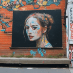 An artist meticulously creating a mural, blending colors and shapes to enrich urban environments.