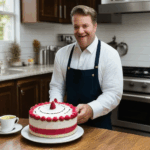 A dedicated baker meticulously working on a cake project.