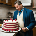 A baker adding final touches to a beautifully iced cake.