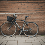 Charming bicycle and brick wall scene, capturing the essence of urban elegance and art.