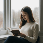 Book and coffee on a windowsill, creating a perfect reading environment.