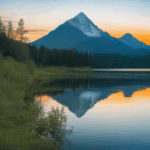 Breathtaking view of a mountain lake bathed in dawn light.