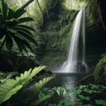 A mystical waterfall in a jungle setting, offering a sense of wonder and tranquility.
