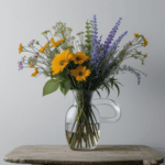 A delightful mix of fresh wildflowers in a vase, bringing life and color to home interiors.