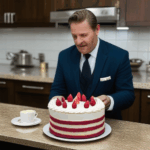 A showcase of beautifully decorated cakes in a bakery.