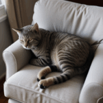 A delightful cat enjoying a restful sleep on a plush armchair, a charming scene for any cat lover.