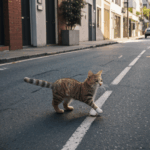 A cat embarks on a journey through the city, its path filled with endless urban discoveries.