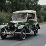 A classic car taking a scenic drive through a picturesque landscape, embodying the charm and allure of vintage motoring.