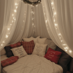 Comfortable nook decor featuring fairy lights and a cozy chair for reading.