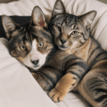 Cute furry friends, a dog and cat enjoying each other's company.
