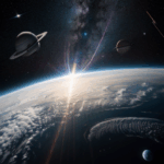 Distant planets aligned in the vastness of the solar system.
