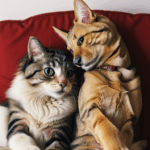 Dog and cat harmony, enjoying a sweet snuggle.