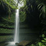 An exotic waterfall amidst lush vegetation, offering a glimpse into untouched natural beauty.