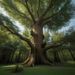Exploring the magic of a forest with a towering giant tree, a testament to nature's beauty.
