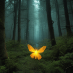 Fireflies dance in a moonlit forest, creating an enchanting nighttime spectacle.