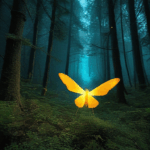 Fireflies bring a mystical glow to the enchanting moonlit forest.