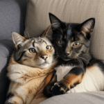 Furry pet love, a dog and cat sharing warmth.