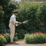A dedicated gardener gently watering a colorful array of flowers, ensuring each plant receives enough hydration.