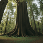 The massive trunks of a giant tree in a mystical forest, exuding strength and grandeur.