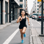 Girl jogging with enthusiasm, embracing the challenges and joys of city running.