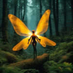 Fireflies create a natural light show in the moonlit forest landscape.