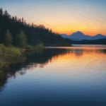 Gorgeous sunrise illuminating a peaceful mountain lake.