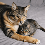 Heartwarming moment of a dog and cat sharing affection.