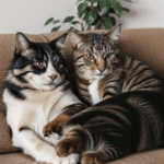 A peaceful scene of a dog and cat napping side by side, exuding warmth and companionship.
