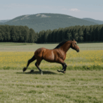 A horse running freely across a lush meadow, showcasing its natural grace and beauty.