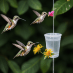 A vibrant hummingbird gracefully sips nectar from a colorful flower, showcasing nature's delicate balance.