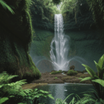 An untouched waterfall in a lush jungle environment, showcasing the beauty of nature.