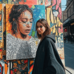 A large-scale mural that dominates the cityscape, illustrating urban art's impact.