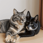 Loving pet duo, a dog and cat in a warm embrace.