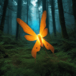 A spellbinding scene of fireflies glowing in a moonlit forest.