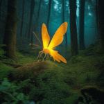 Moonlight and fireflies combine to create a magical forest night.