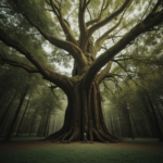 The towering presence of a giant tree in a mystical forest, capturing nature's essence.
