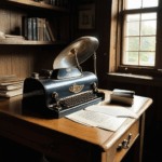 A mechanical typewriter on a vintage desk, illustrating the charm of old technology.