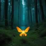 Moonlight enhances the beauty of a forest filled with glowing fireflies.