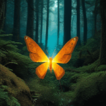 A mesmerizing view of a moonlit forest with glowing fireflies illuminating the night.