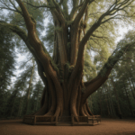 Detailed view of a giant mystical tree's bark, showcasing nature's intricate design.