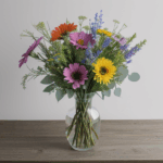 Fresh wildflowers artistically arranged in a vase, bringing a touch of nature indoors.