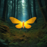 A captivating display of fireflies glowing in a moonlit forest setting.