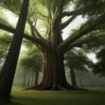 A stunning portrayal of nature's wonder with a giant tree in the heart of an enchanted forest.