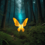 Fireflies light up the night in a peaceful, moonlit woodland.