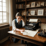 An old-fashioned typewriter situated on a desk, evoking memories of bygone eras.