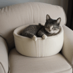 A relaxed cat napping on a beautiful armchair, radiating calmness and comfort.