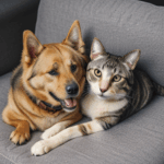 Pet bonding captured, a dog and cat in affectionate embrace.